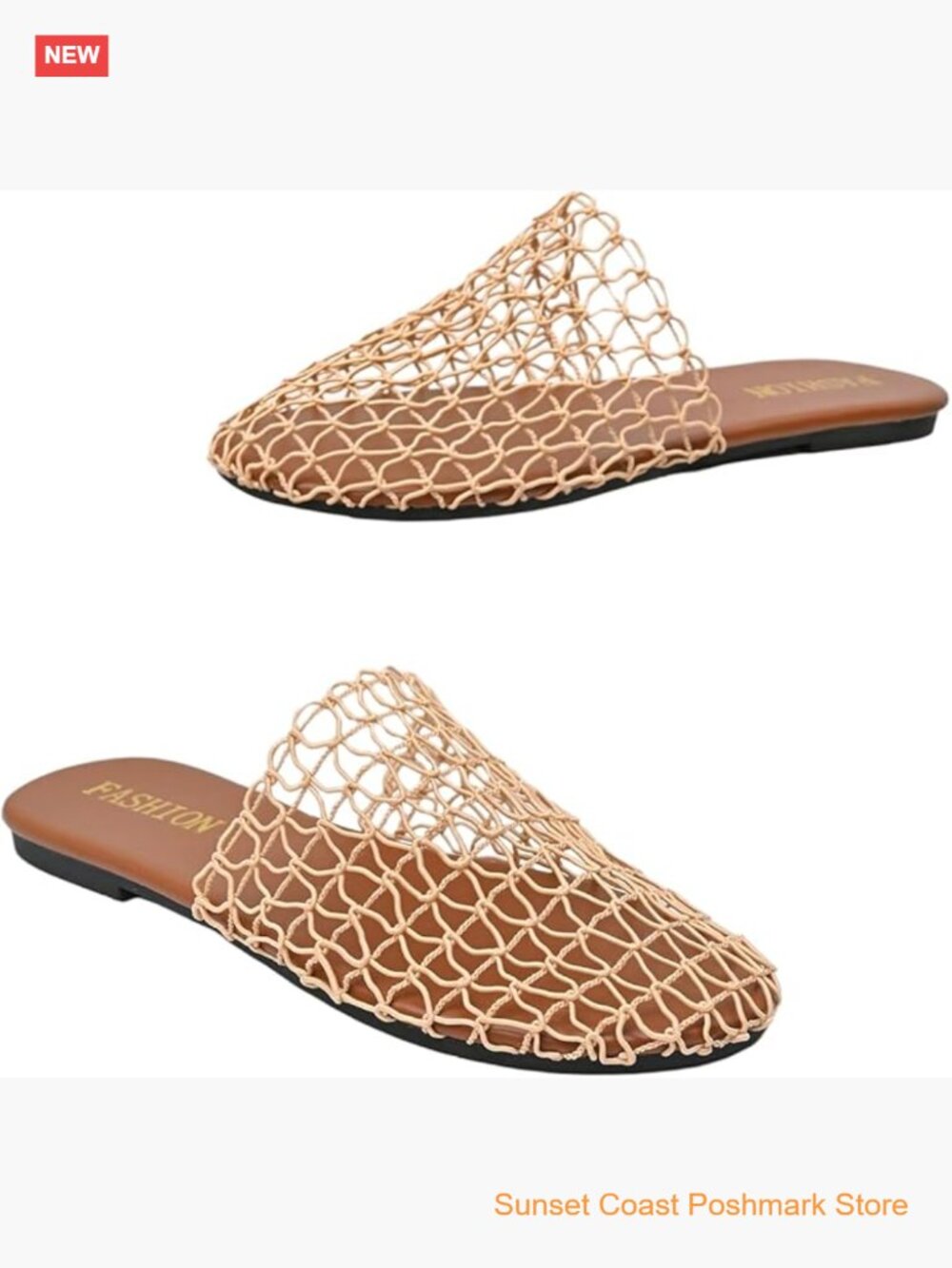 Fishnet Mesh See Through Hollow Out Slide Sandals Slip On Summer Flats